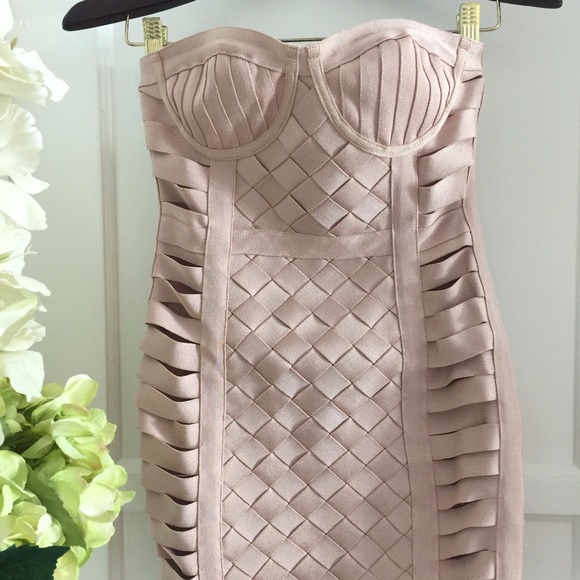 NEW! DESIGNER COUTURE PINK BANDAGE STRAPLESS DRESS - Picture 4 of 16